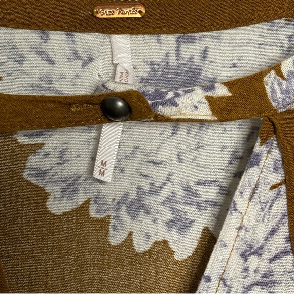 FREE PEOPLE Floral Oversized Swing Tunic Top M w/Pockets Brown Lilac White - Picture 4 of 9
